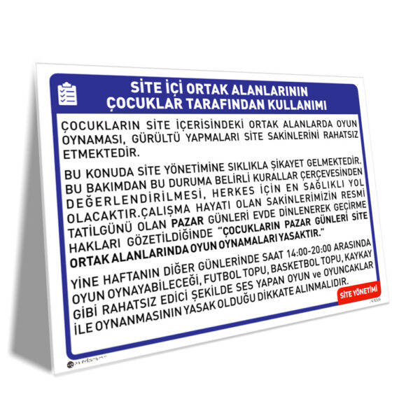 Site İçi Ortak Alanların Çocuklar Tarafından Kullanım Talimatı