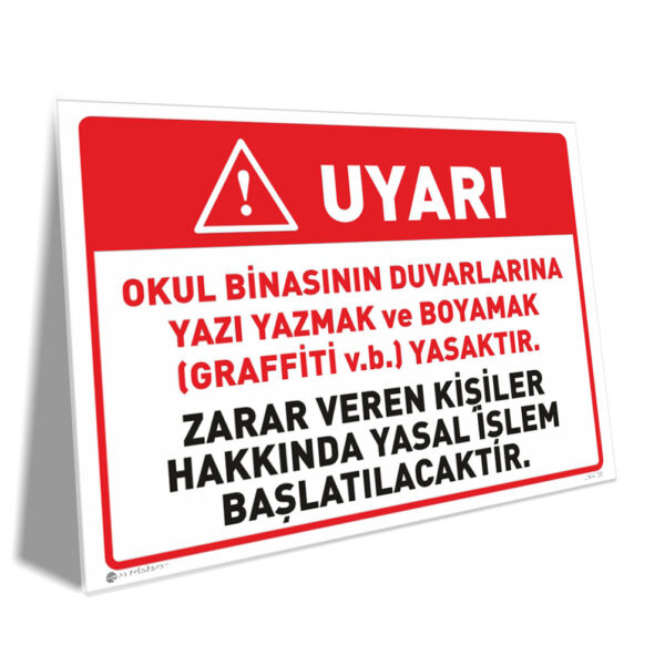 Uyari: Okul binasının duvarlarına yazı yazmak ve boyamak (graffiti vb.) yasaktır; zarar veren kişiler hakkında yasal işlem başlatılacaktır.