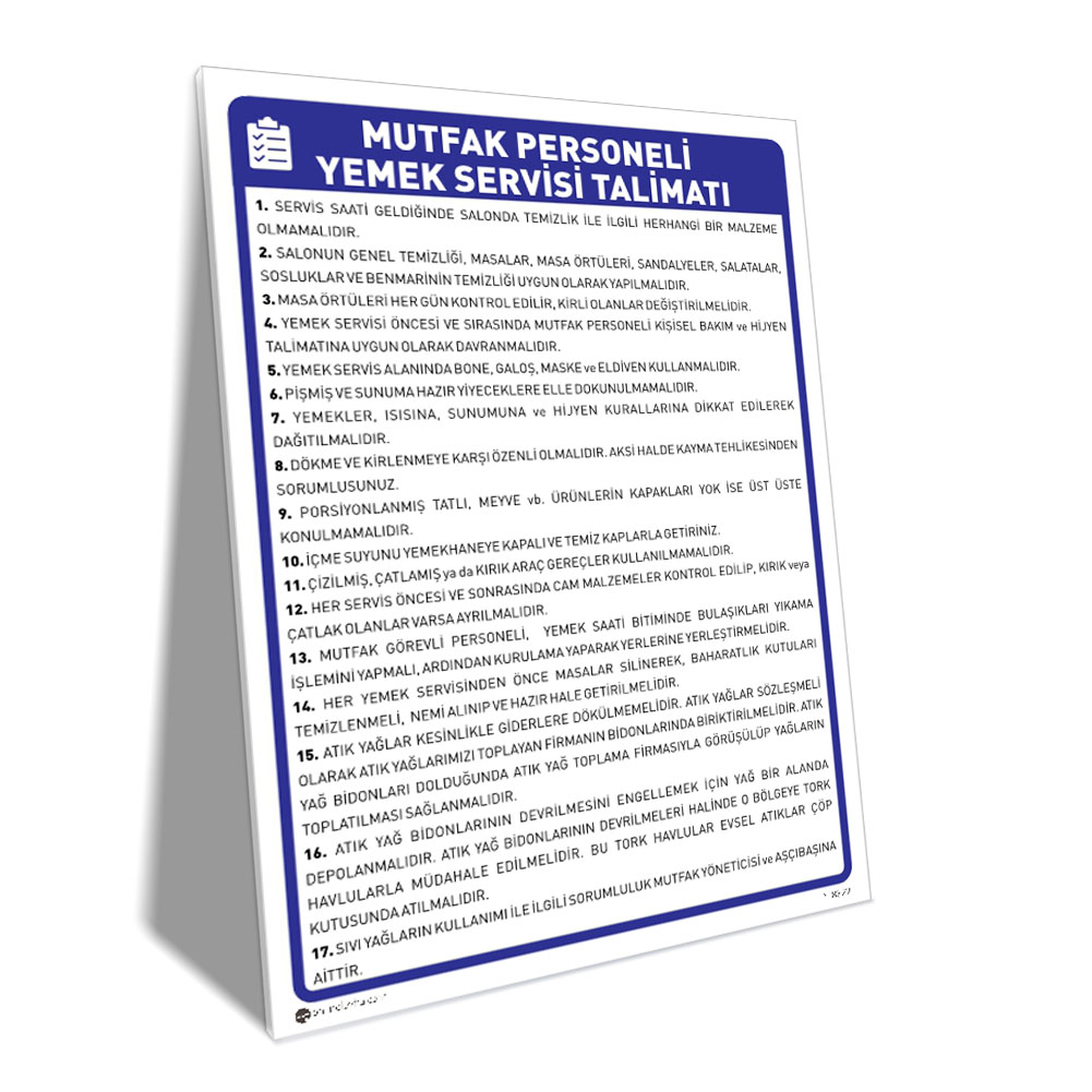 Mutfak Personeli Yemek Servisi Talimatı Mutfak Personeli Yemek Servisi Talimatı